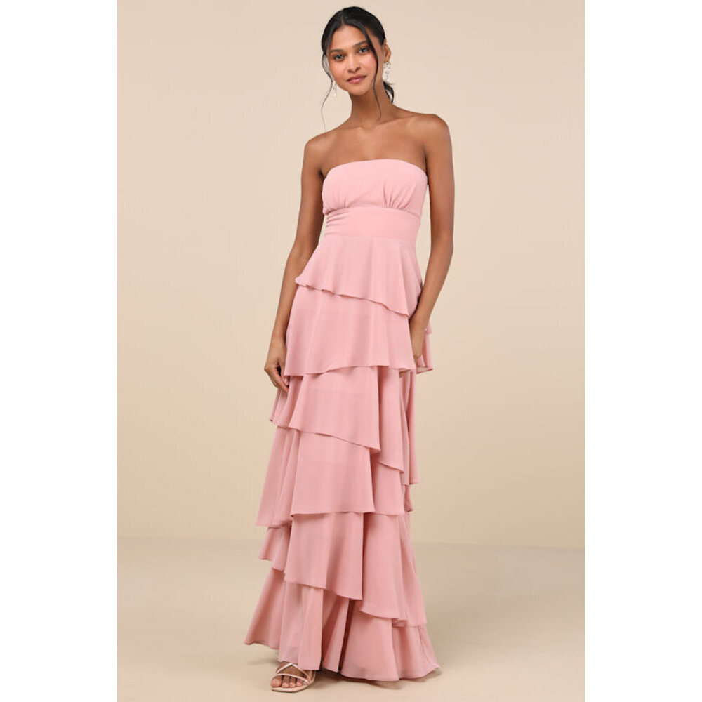 Lulus Gorgeous Essence Blush Strapless Tiered Maxi Dress Pink - Size L